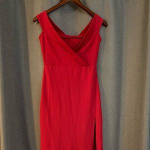 Off-the-shoulder red maxi dress